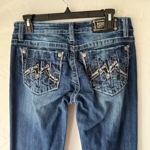 Miss Me Denim Jeans Size 29 Dark Wash Distressed Embellished Pockets Bootcut